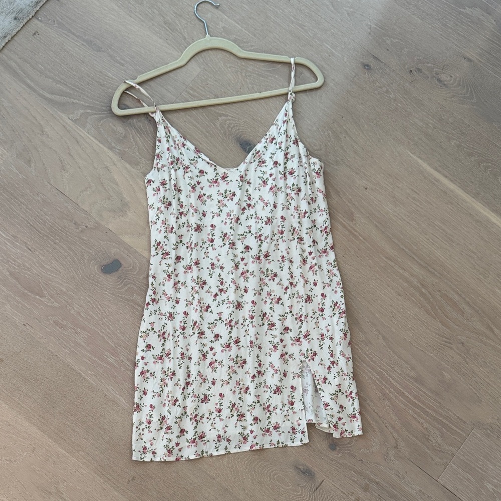 Reformation Floral Mini Dress in Cream and Pink